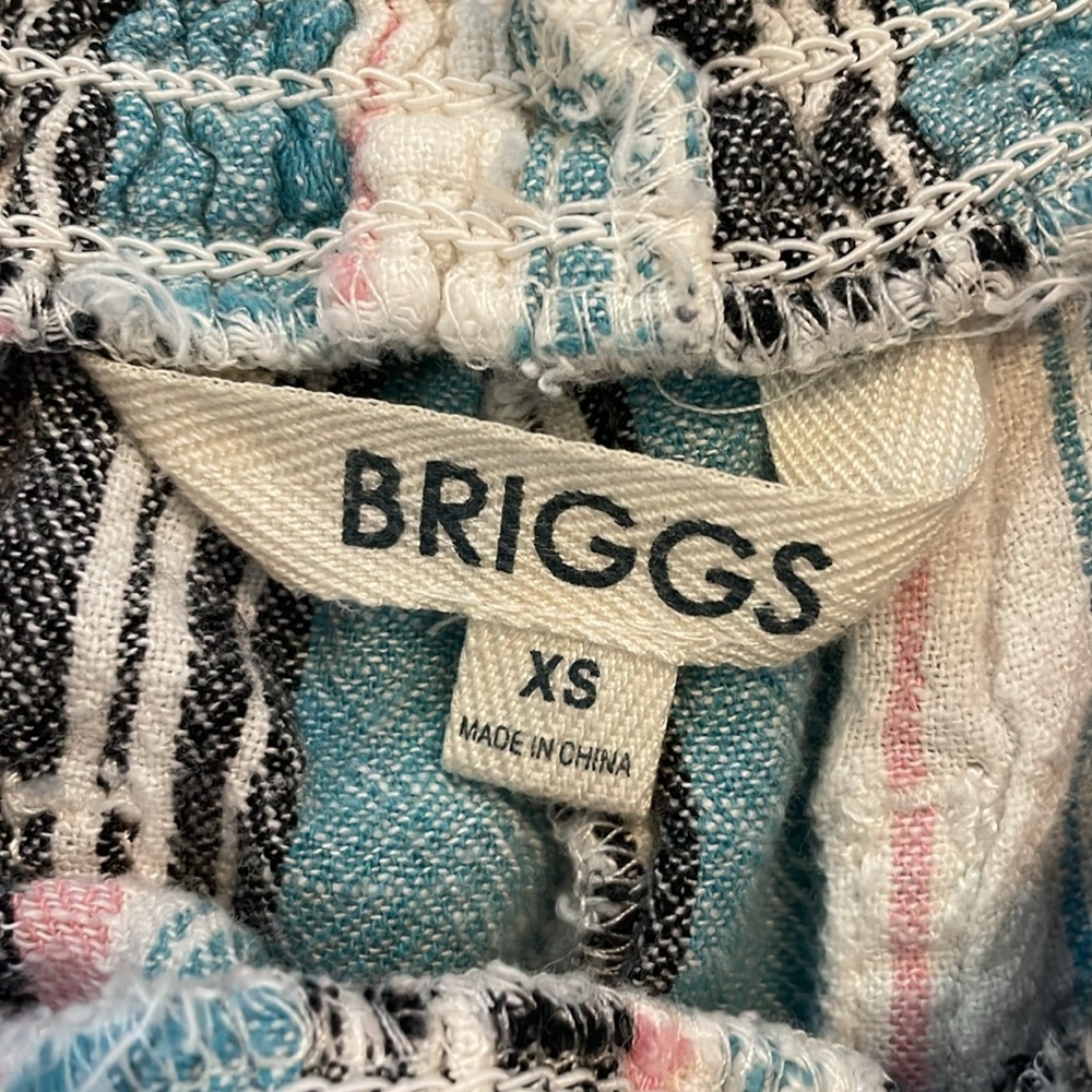 Briggs Shorts Womens XSmall Green Pink Pull On Linen Blend Striped - Picture 2 of 7